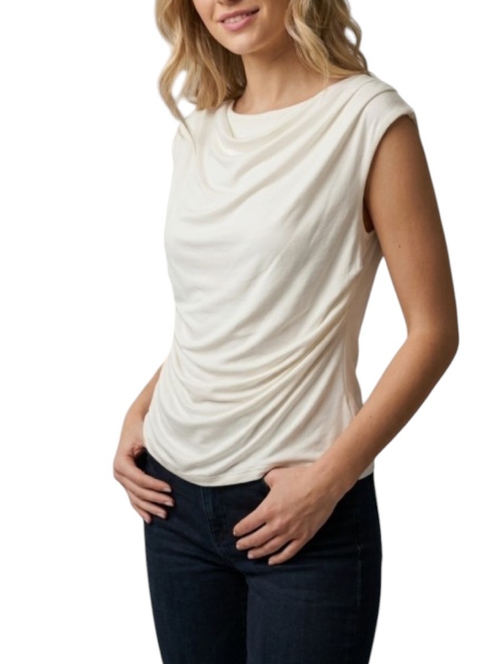 Draped Sleeveless Women's Top in Cream